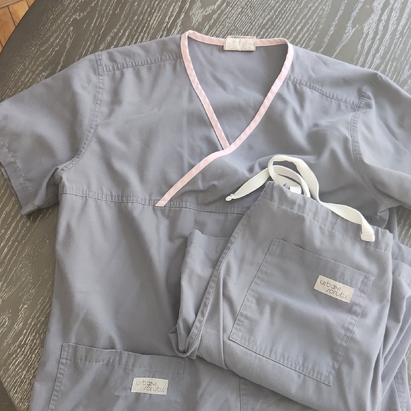 Gray and Pink Women's Scrub Set - Picture 1 of 3
